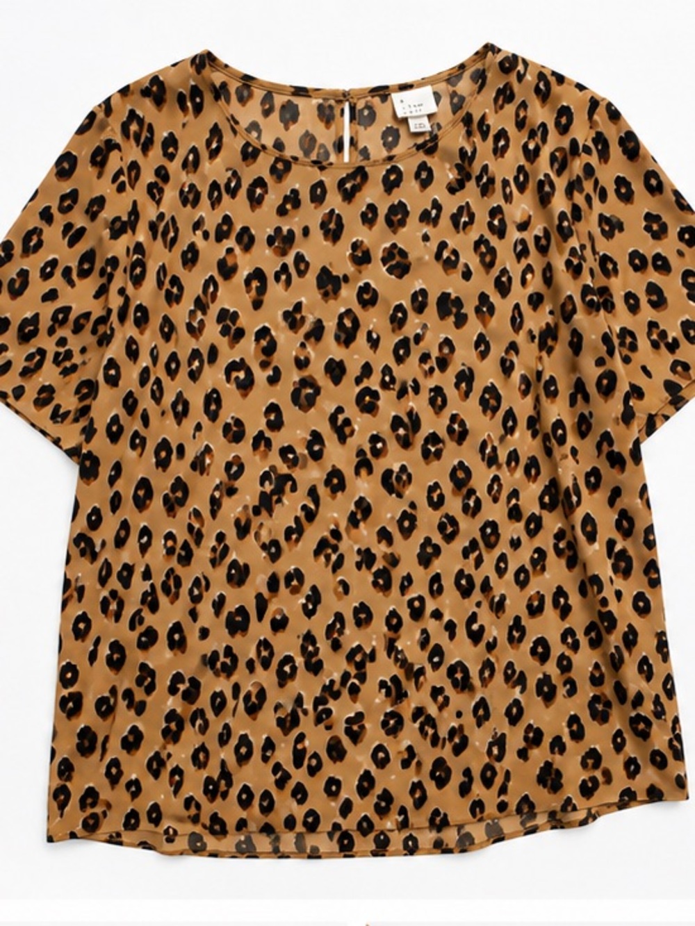 A New Day XL Leopard Print Blouse Tan Black Lightweight